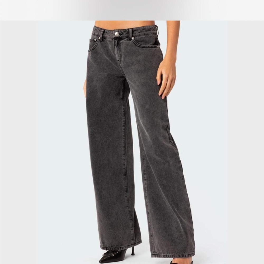 Edikted Black/Grey Flare Wide Leg Jeans